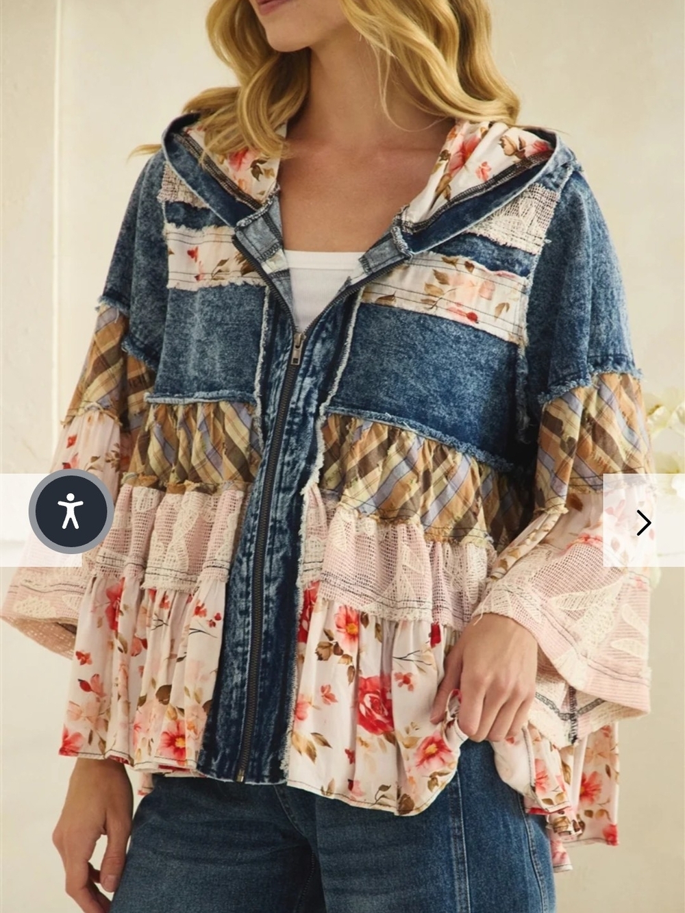 Oli & Hali Lace, Denim, & Floral Zip Hoodie